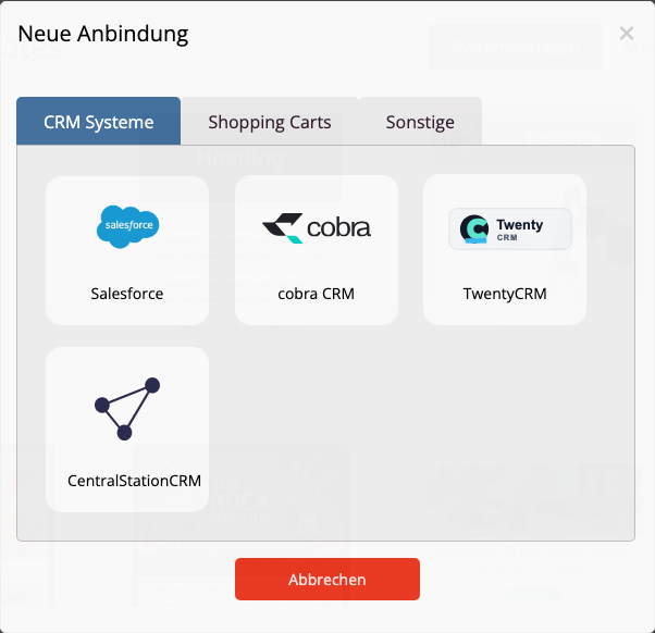 CentralStationCRM in der Systemauswahl