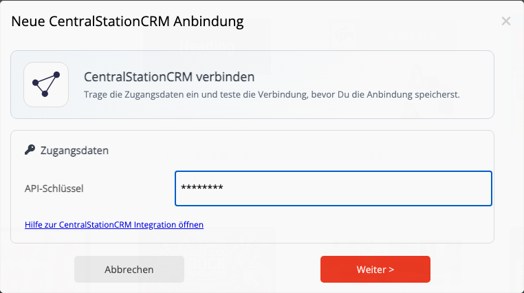 CentralStationCRM API-Schlüssel eintragen