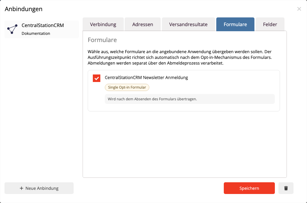 CentralStationCRM Formularübergabe aktivieren