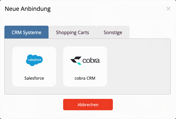 cobra als Anbindung auswählen