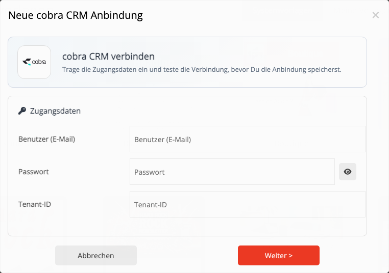 cobra Zugangsdaten eintragen