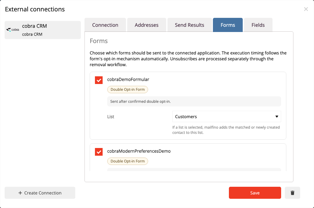 Check form assignment in the connection manager