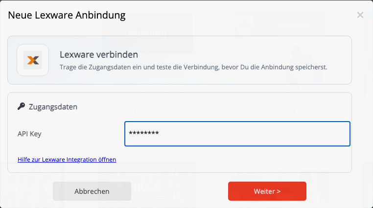 Lexware API-Key eingeben