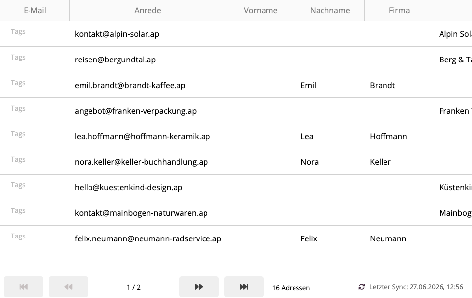 Importierte Lexware Adressliste