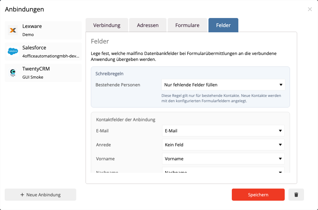 Lexware Feldzuordnung im Anbindungsmanager