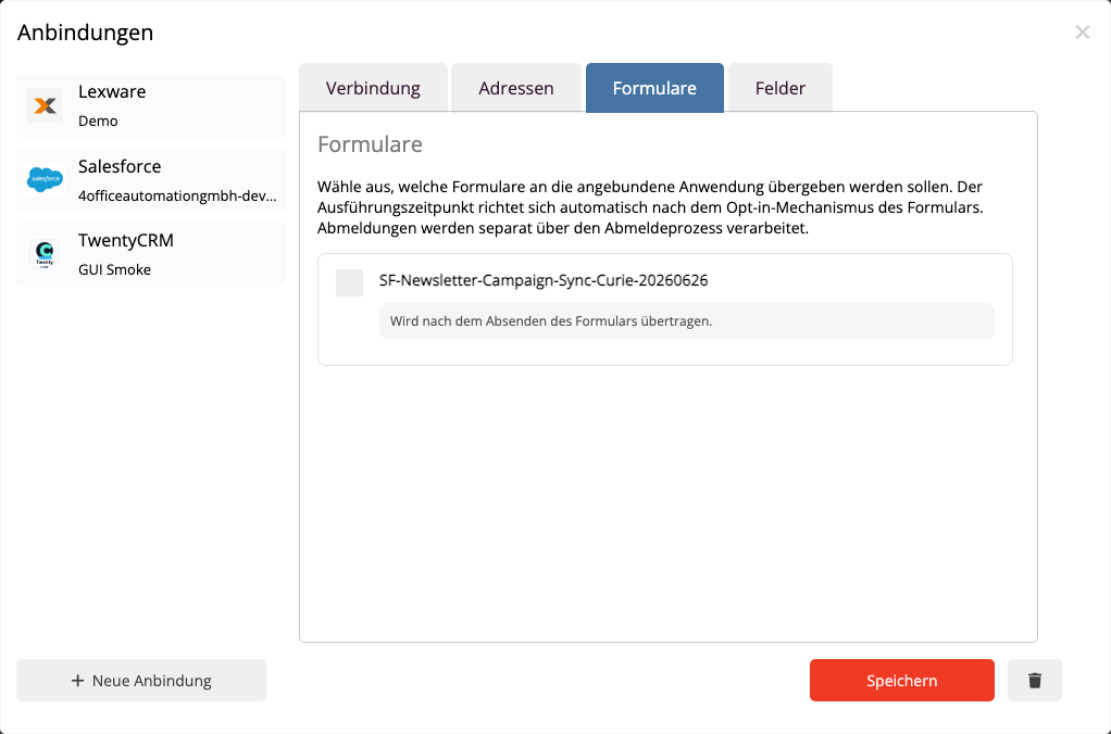 Lexware Formularanbindung aktivieren