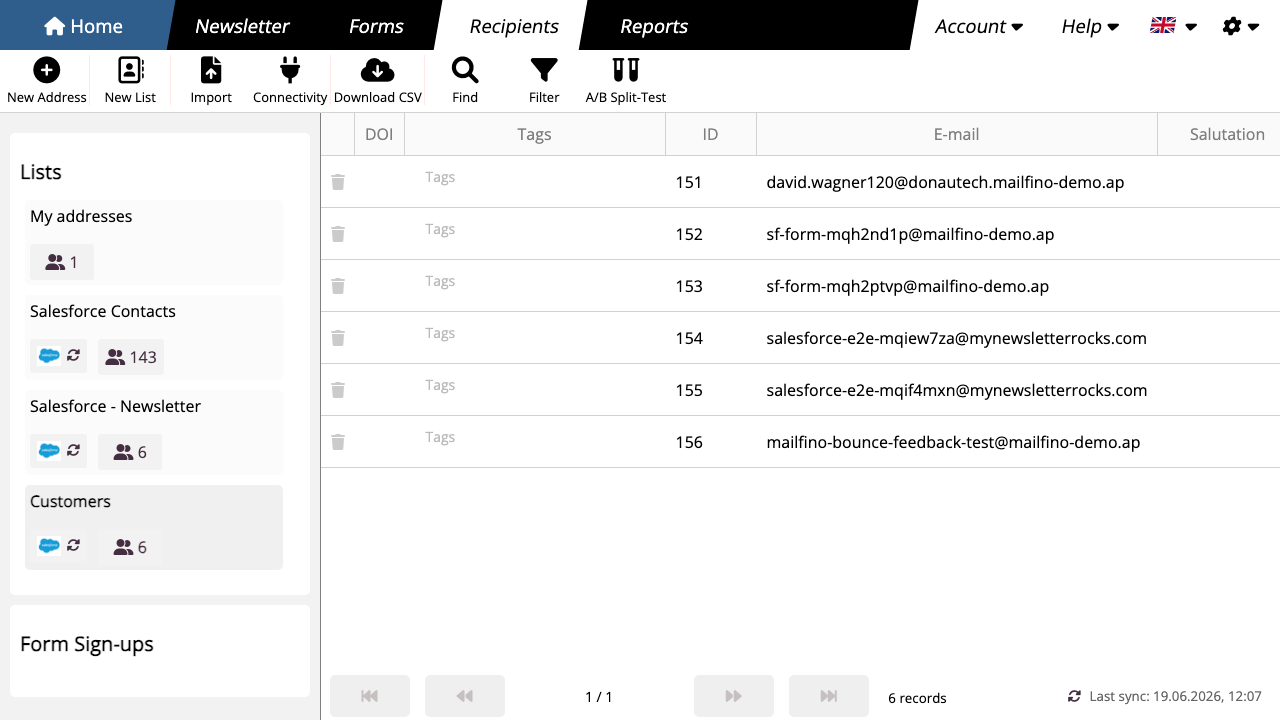 Importierte Salesforce Customers Liste öffnen