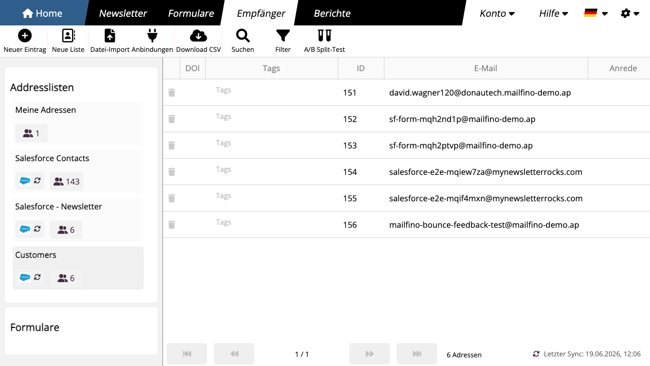 Importierte Salesforce Customers Liste öffnen