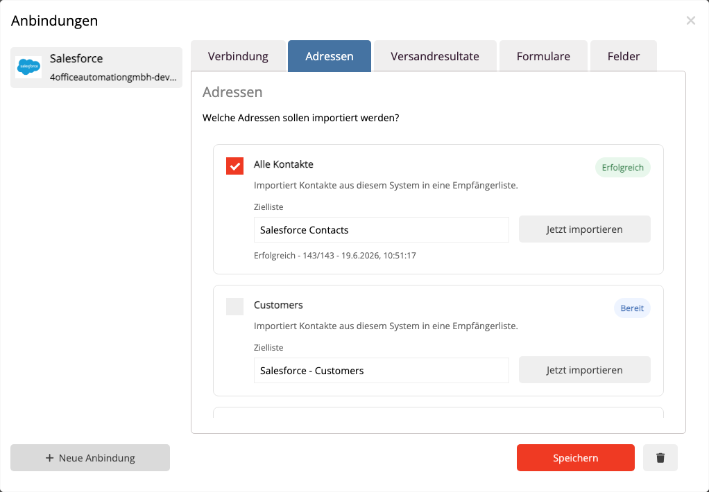 Salesforce Kontakte importieren
