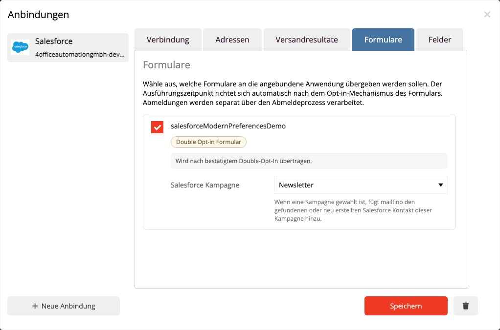 Check form assignment in the connection manager