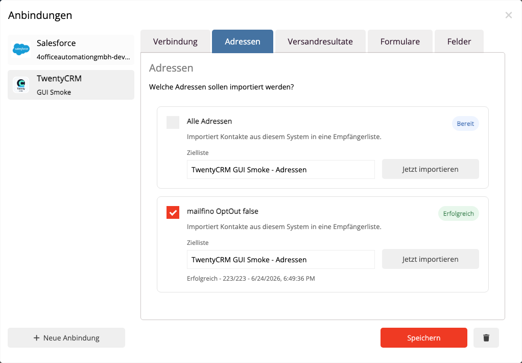 TwentyCRM Adressen und gespeicherte Views importieren