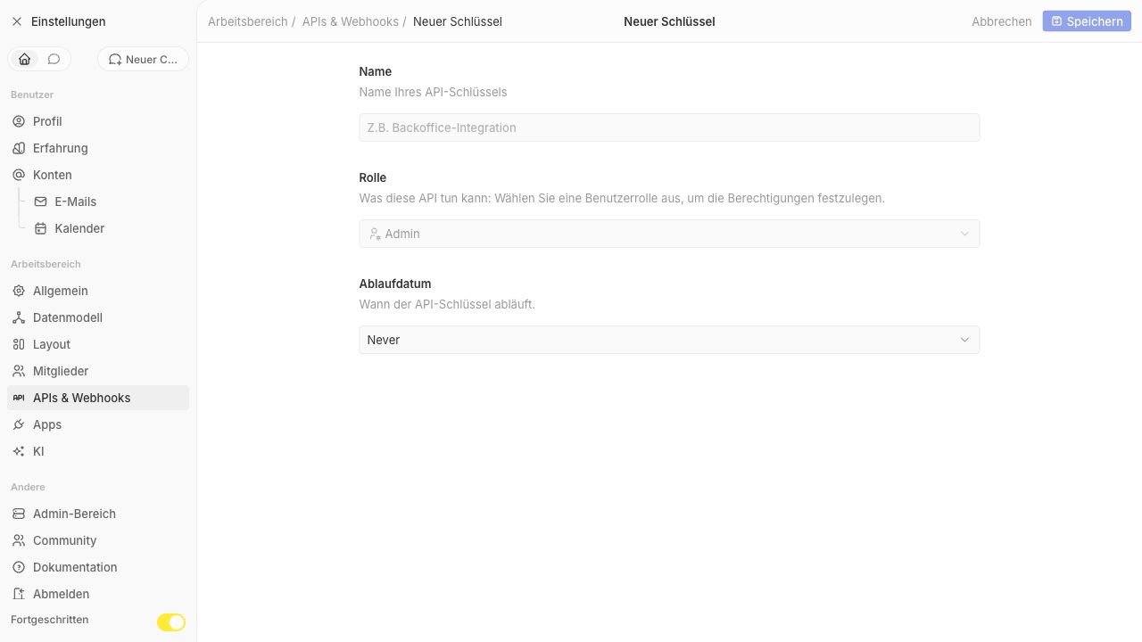 TwentyCRM API-Schlüssel mit Rolle erstellen