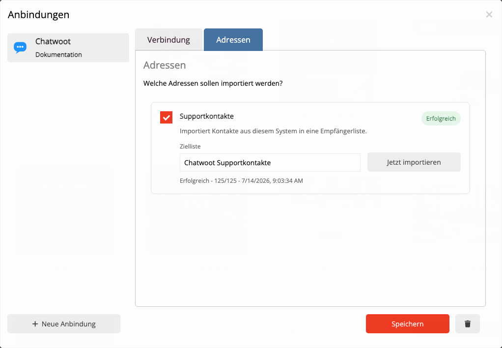 Erfolgreicher Chatwoot-Kontaktimport