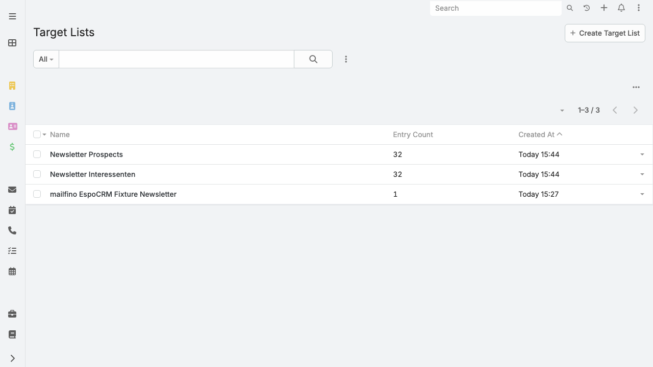 Vorbereitete EspoCRM Target Lists