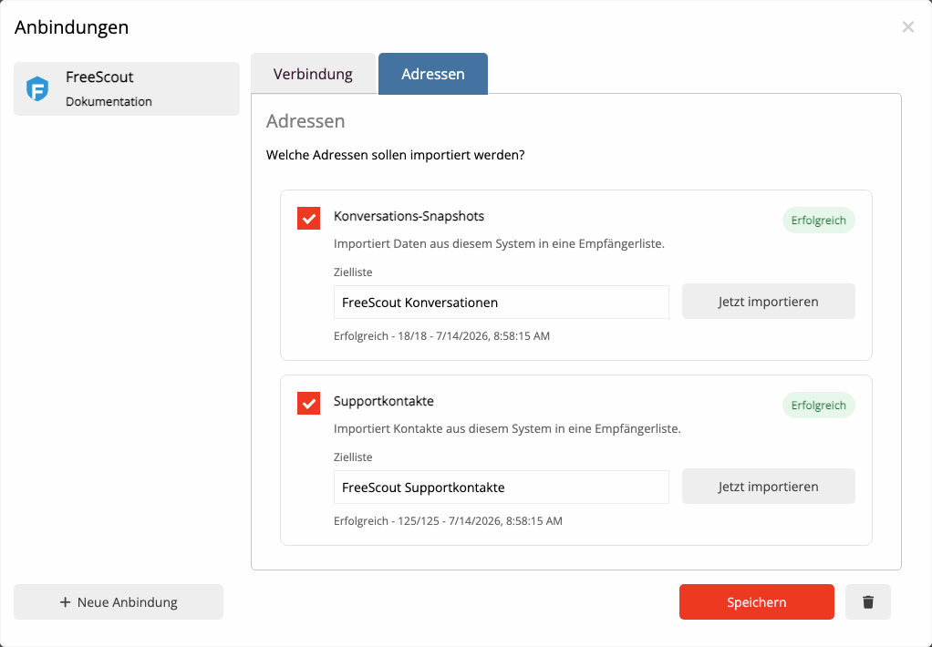 Erfolgreiche FreeScout-Importe