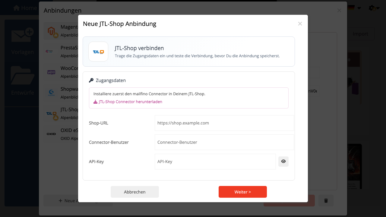 JTL-Shop Connector in mailfino herunterladen