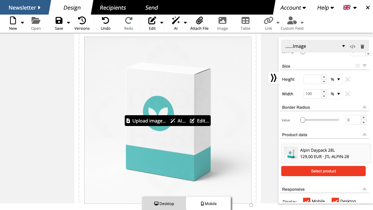 JTL-Shop Produktkarte im Newsletter Editor
