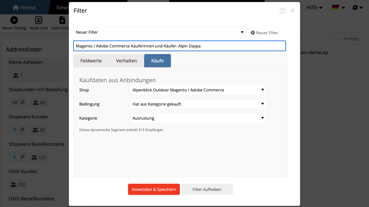 Magento Kategoriesegment erstellen