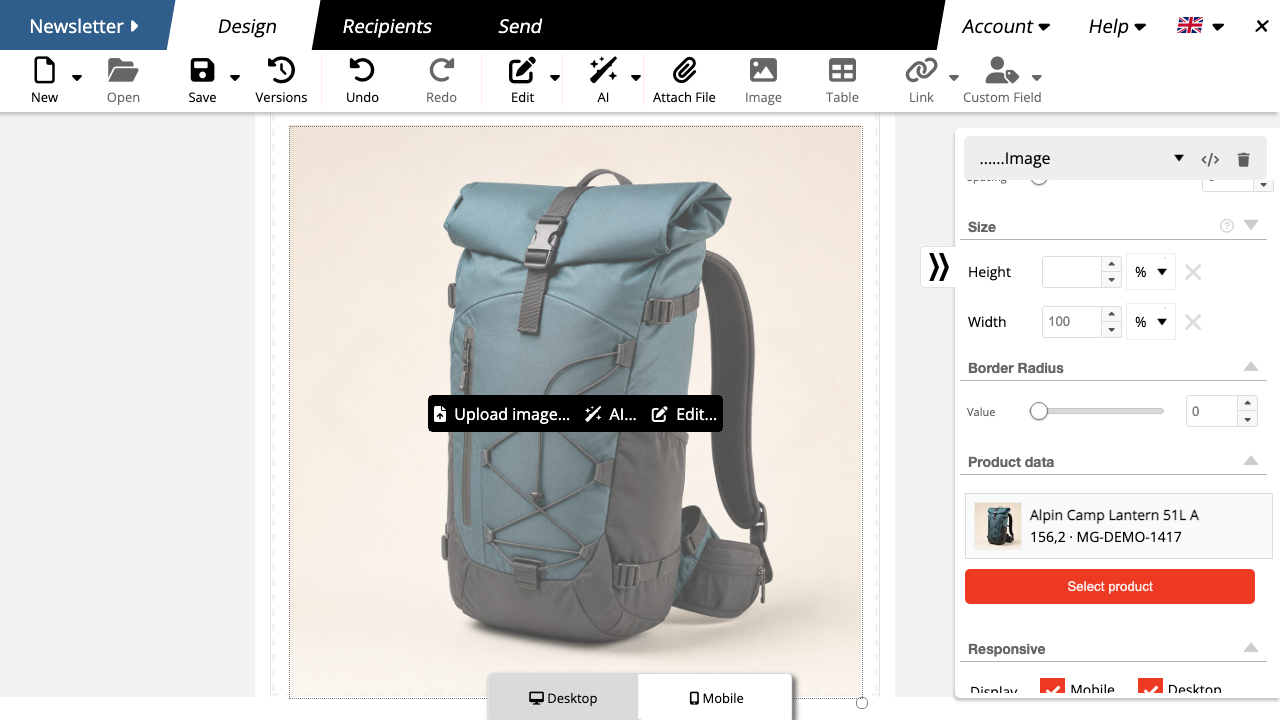 Magento Produktkarte im Newsletter Editor