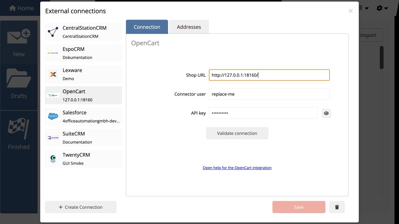 OpenCart Verbindung