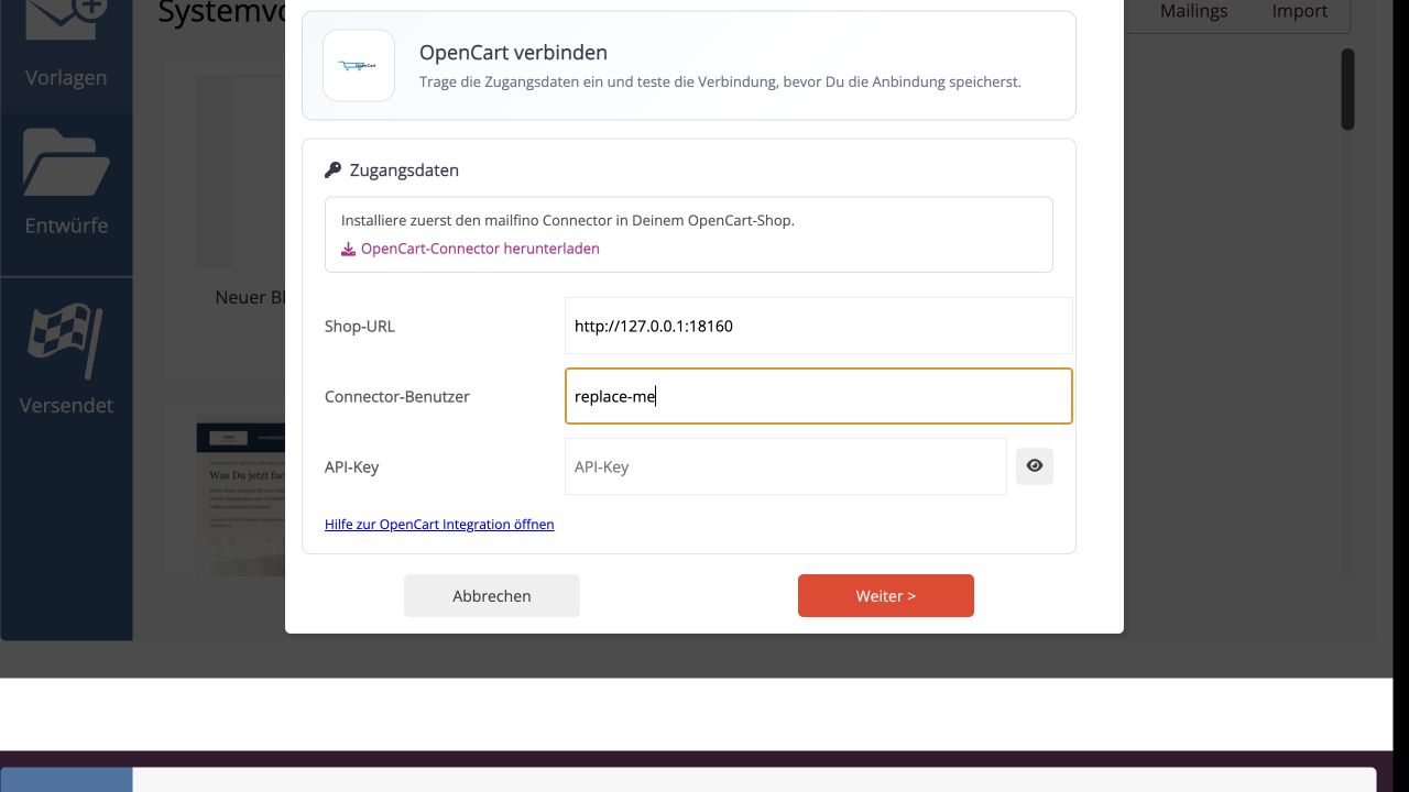 OpenCart Verbindung