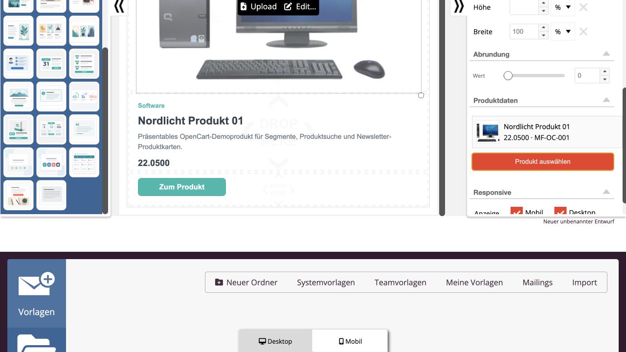 Ausgefüllte OpenCart Produktkarte