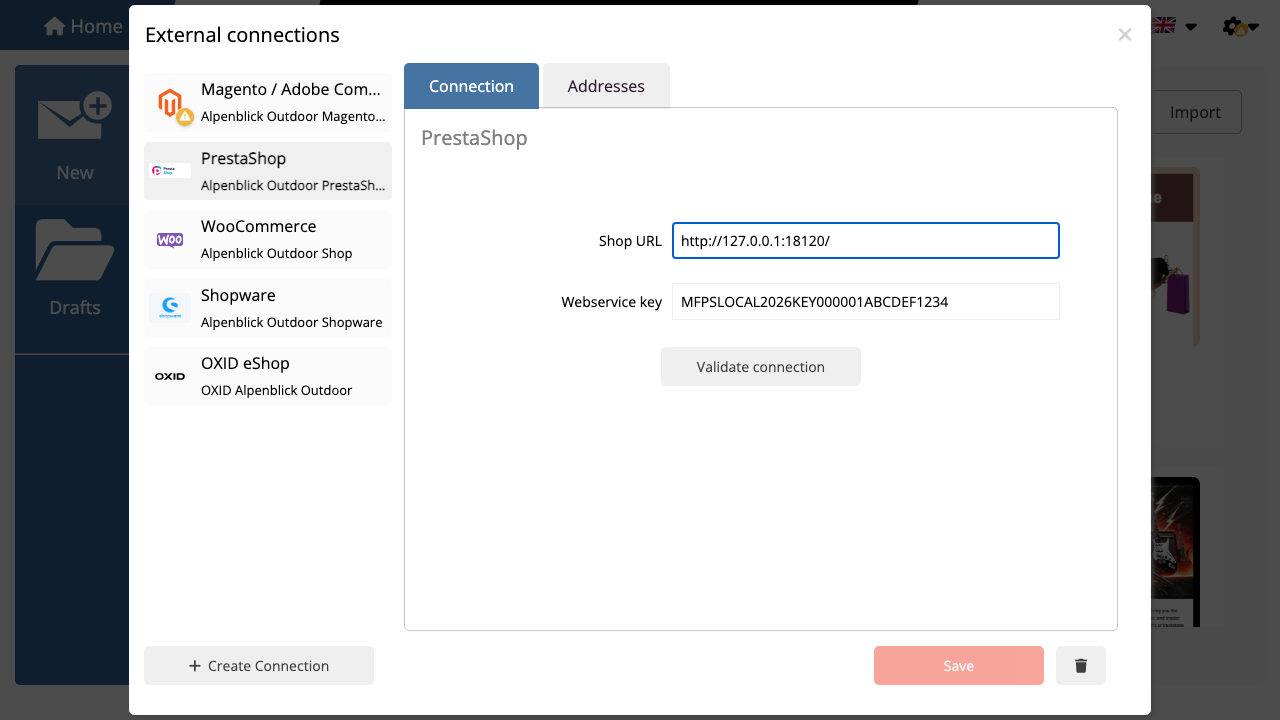 PrestaShop Anbindung in mailfino