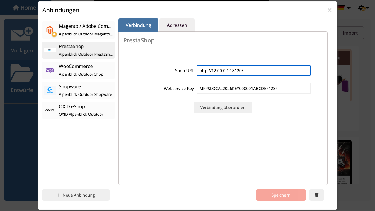 PrestaShop Anbindung in mailfino