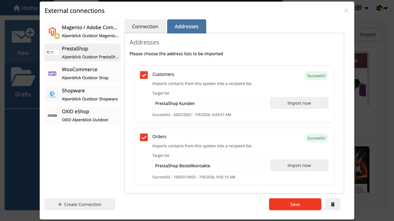 PrestaShop Importprofile für Kunden und Kaufdaten