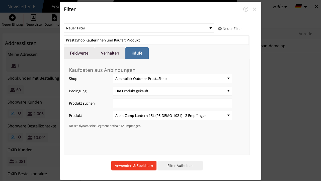PrestaShop Segment nach gekauftem Produkt