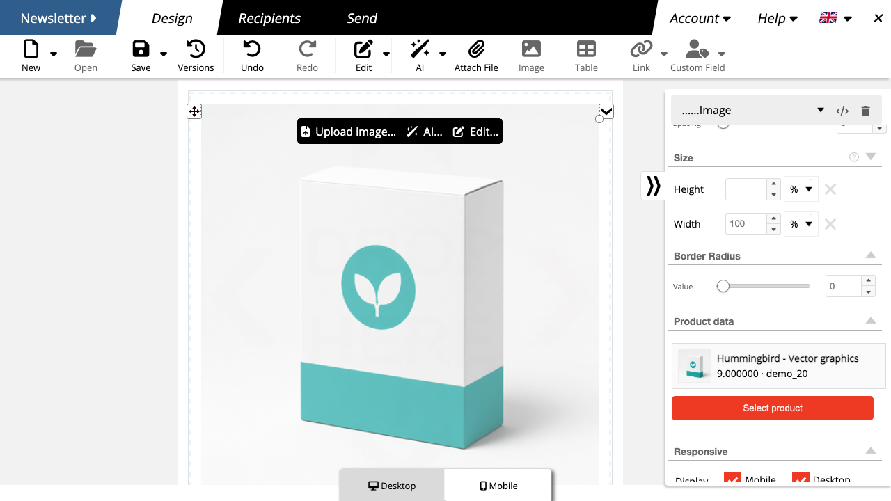 PrestaShop Produktkarte im Newsletter Editor