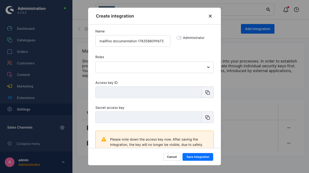 Shopware Integration anlegen
