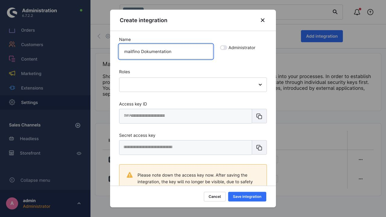 Shopware Integration anlegen