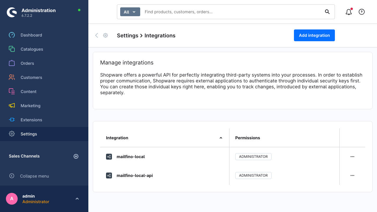 Shopware Integrationen verwalten
