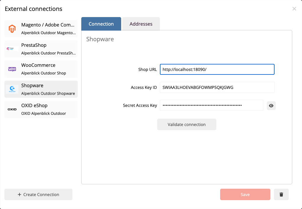 Shopware Anbindung im Anbindungsmanager