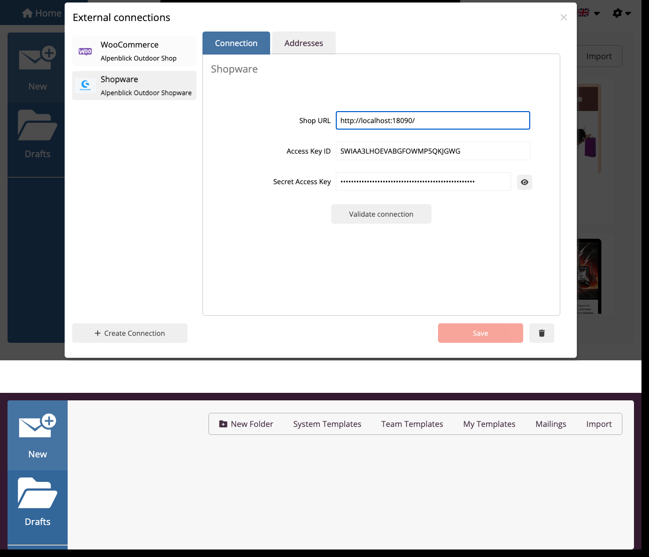 Shopware Anbindung im Anbindungsmanager