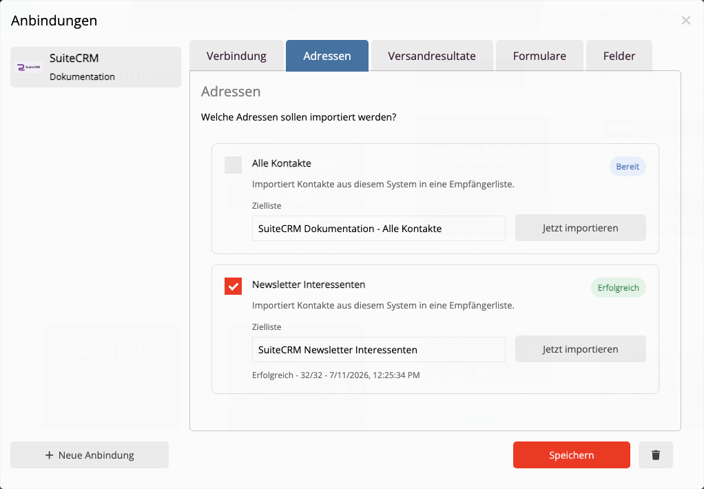 Contacts aus einer SuiteCRM Target List importieren