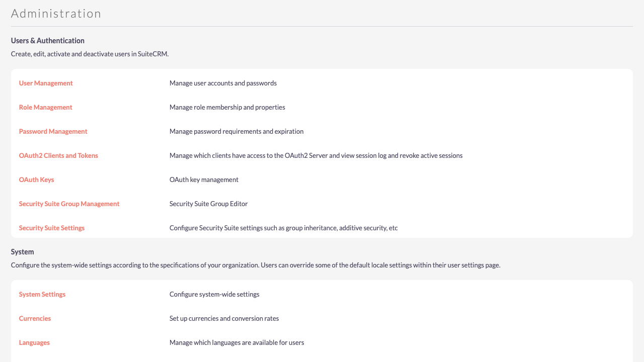 SuiteCRM-Administration mit OAuth2 Clients and Tokens