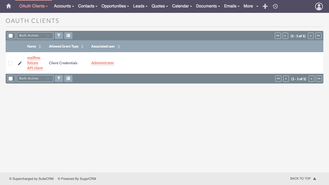 SuiteCRM OAuth2-Client für mailfino