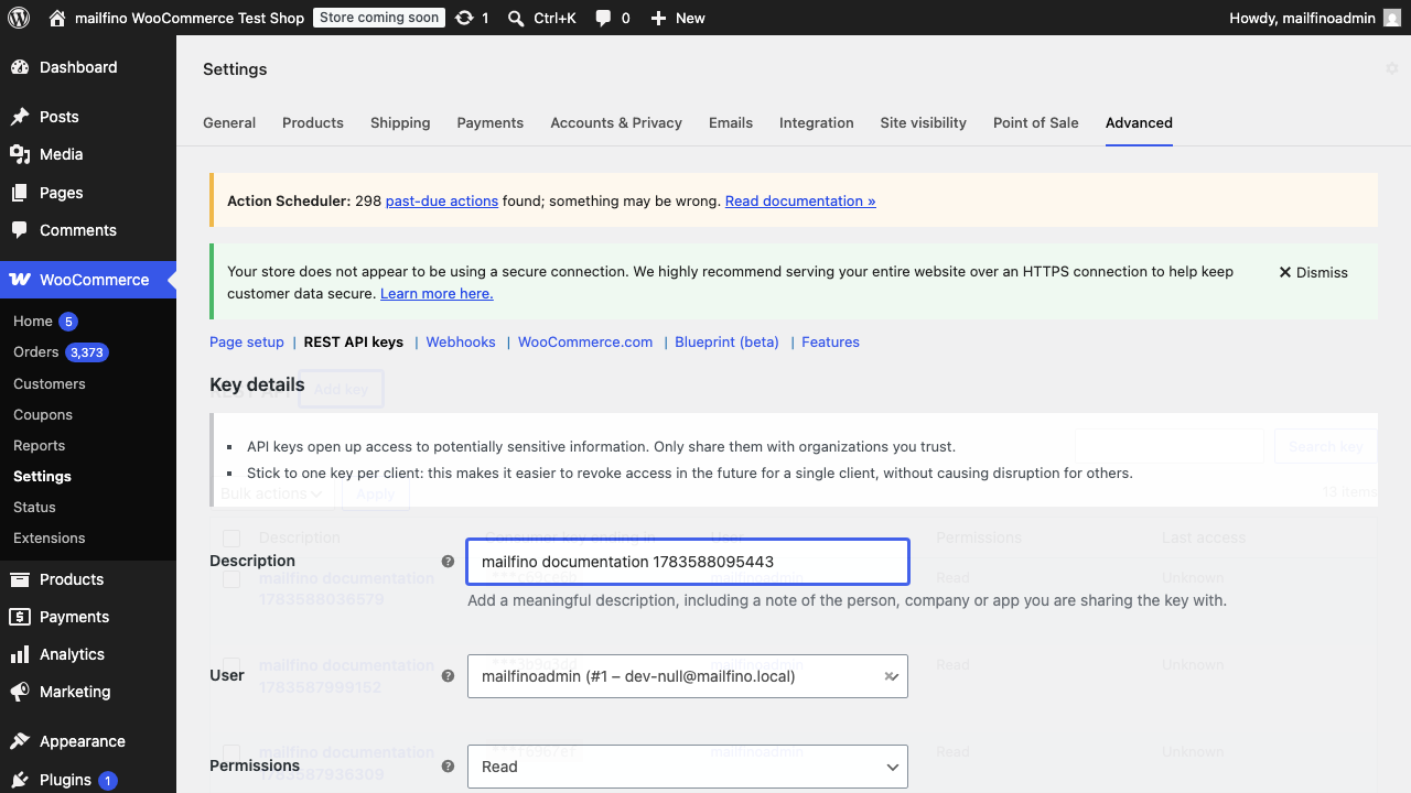 WooCommerce REST-API-Schlüssel anlegen