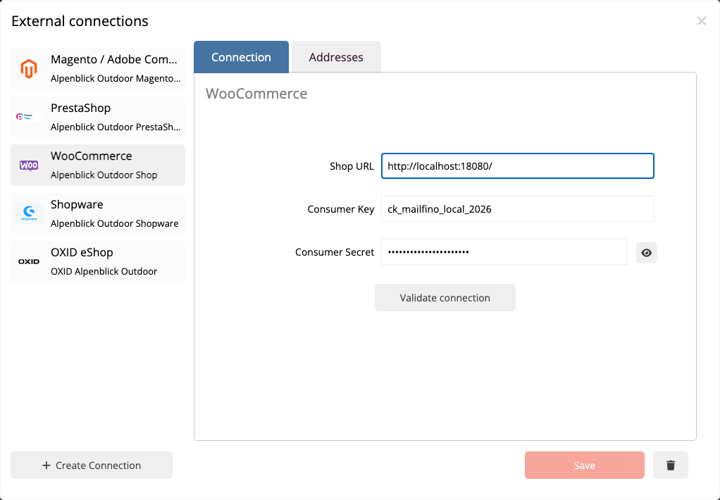 Gespeicherte WooCommerce Anbindung
