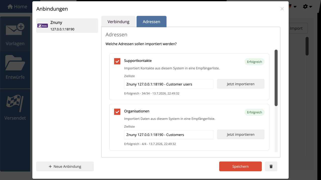 Erfolgreicher Import der Znuny-Supportdaten