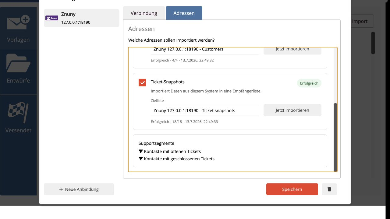 Erfolgreich synchronisierte Znuny-Ticket-Snapshots
