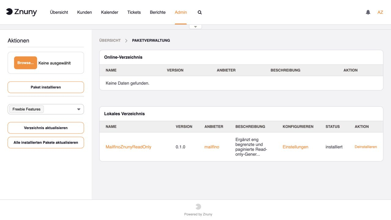 Installiertes MailfinoZnunyReadOnly-Paket