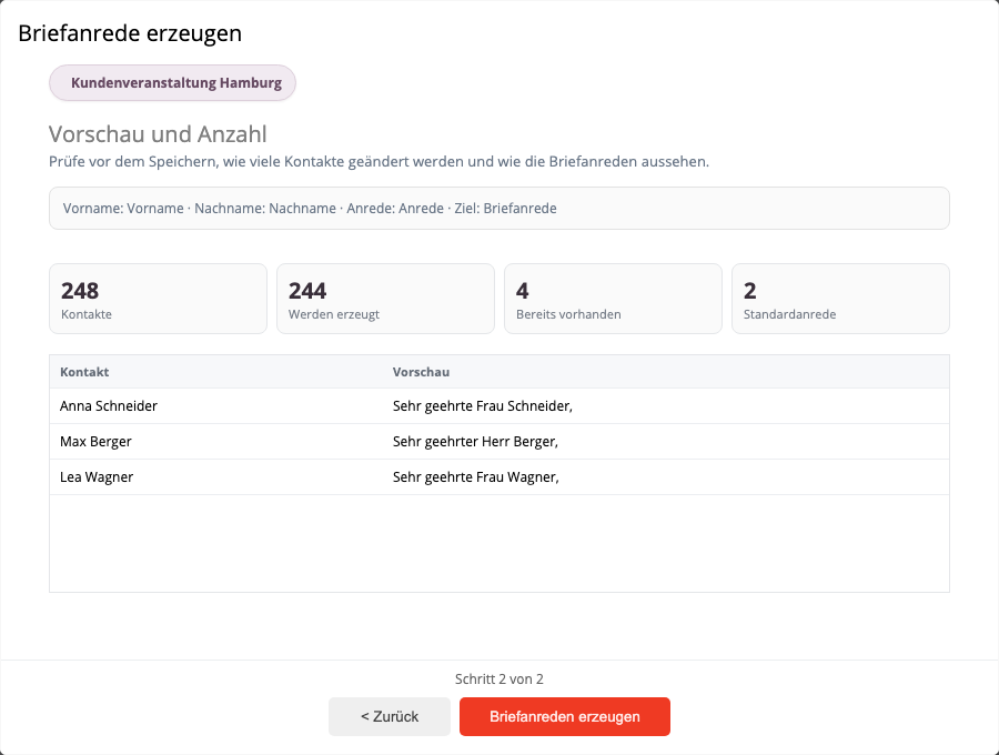 Vorschau automatisch erzeugter Briefanreden