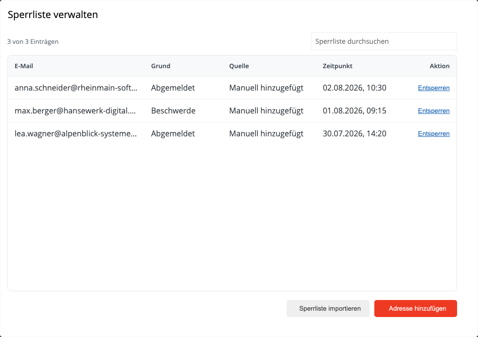 Verwaltung der kontoweiten Sperrliste