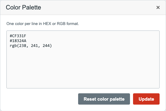 Kontofarbpalette mit HEX- und RGB-Werten