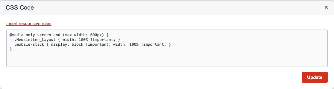CSS-Dialog mit Aktion zum Einfügen responsiver Regeln