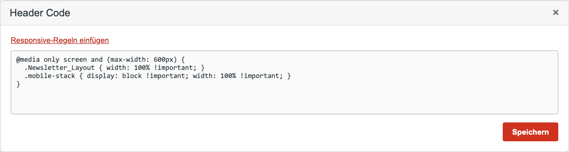 CSS-Dialog mit Aktion zum Einfügen responsiver Regeln