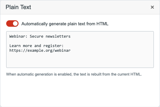 Plain-Text-Dialog mit aktivierter automatischer Erzeugung